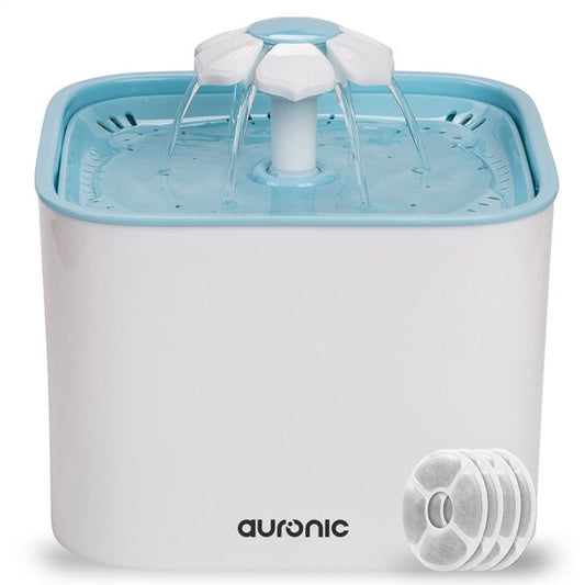 Abreuvoir Auronic - Fontaine à eau pour chien et chat - 2L - Abreuvoir pour animaux - 4 filtres inclus - Blanc