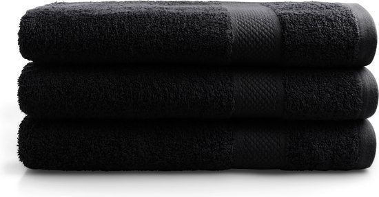 Serviettes DoubleDry 70 x 140 cm - lot de 3 - Qualité hôtelière 500 g/m2 - Douces et absorbantes - OEKO-TEX Made in Green & BSCI Certified - noir corbeau