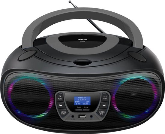 Denver Portable DAB Radio CD Player Kids - Bluetooth - Light Effects - Boombox - AUX - FM - TDB212GREY