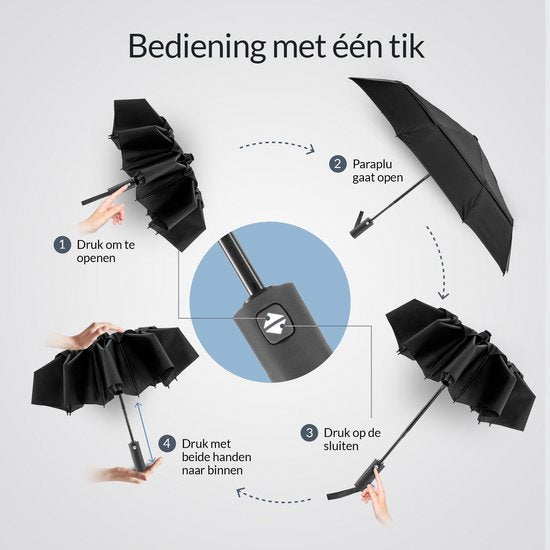 Parapluie tempête Nohrd - Noir - Parapluie pliable - Perméable au vent - 140 km/h - Parapluies tempête - Pliage et dépliage automatique - Parapluies - Housse de protection incluse