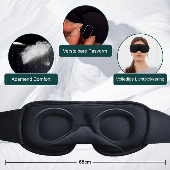 Novalance - Masque de sommeil de luxe - 3D Ergonomique - 100% obscurcissant - Mousse à mémoire de forme - Masque de sommeil - Masque pour les yeux