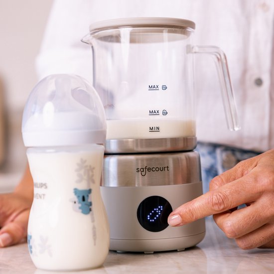 Safecourt Kitchen Glass Milk Frother - Mousseur à lait électrique - Cruche en verre & sans PFAS - Lavable au lave-vaisselle - Beige