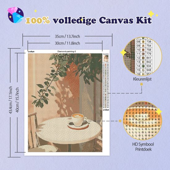 Rubye® Peinture au diamant - Peinture au diamant adultes - Peinture au diamant enfants - Package peinture au diamant complet - Terrasse café - 30x40cm