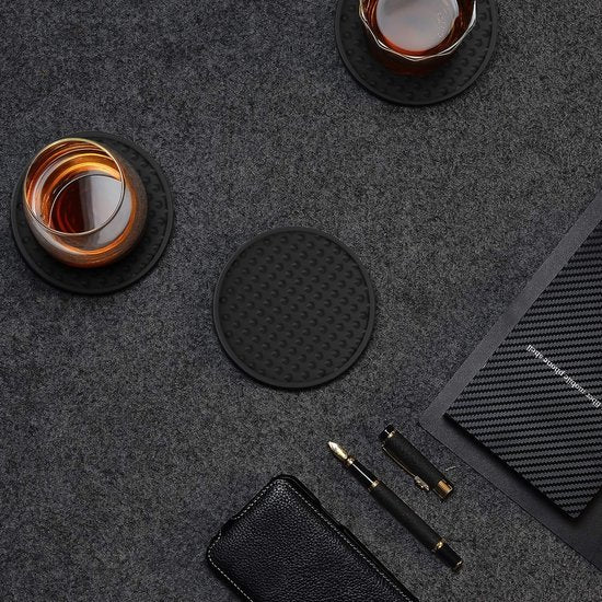 Castagnola Sous-verres en silicone - Sous-verres pour verres - Sous-verres design avec support - Set de sous-verres - Antidérapant - Lot de 6 - Noir