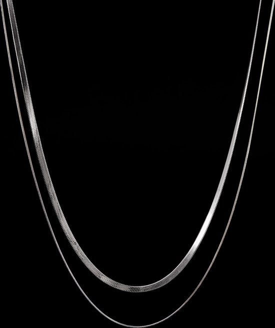 Laura Ferini Ladies Necklace Chiara Silver - Chaîne à maillons en argent avec 2 couches - Plaqué or blanc 18K - Collier - Collier - Bijoux - Accessoires - Collier pour dames
