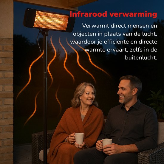 alpina Infrared Heater Stand - Terrace Heater 2000W 3 Heat Settings - Splashproof Terrace Heater IP24 with Infrared Panel