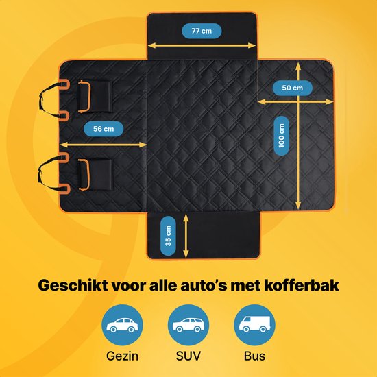 Jake and Jacky Dog Blanket Car Trunk - Couverture de voiture pour chien - Housse de protection - Avec sac de rangement et autorisation - Noir/Orange