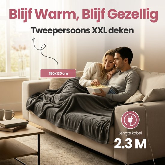 STAUS&BACH Couverture électrique 3XL - Couverture supérieure pour 2 personnes - Couverture chauffante double face en polaire Sherpa - Gris anthracite - 180x160 cm PowerNap