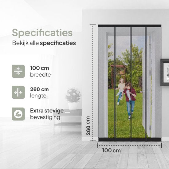 O'DADDY® Fly Curtain Slat Screen - 100x260 cm - Rideau de porte - Porte - Design ajustable - Fibre de verre - Moustiquaire de porte noire