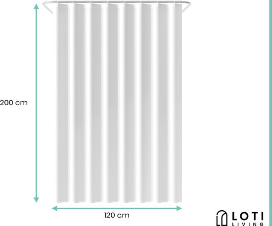 Loti Living Rideau de douche anti-moisissure - blanc - anneaux inclus - imperméable - polyester - rideau de douche 120x200 cm
