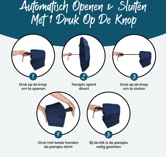Parapluie pliable - Résiste à la tempête jusqu'à 140km/h - Pliage automatique - Housse de protection et pochette de voyage incluses - Bleu - Sunflake