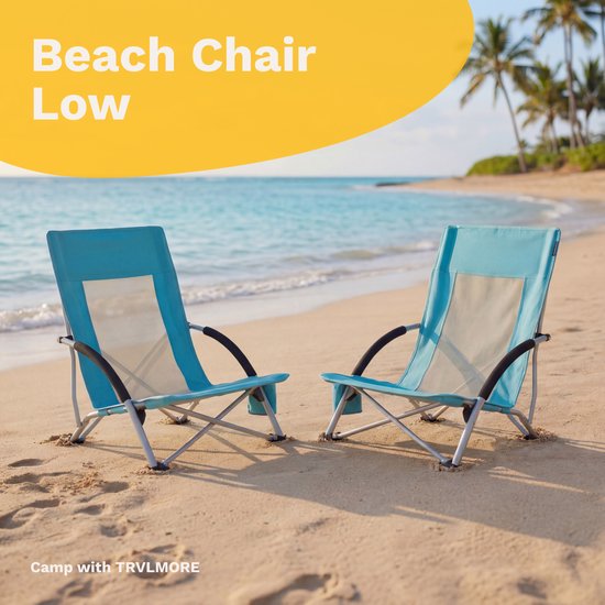 TRVLMORE Chaises de plage - Lot de 2 - Pliables et démontables - Capacité de charge de 120KG - Légères - Avec sac de transport et porte-gobelet - Bleu