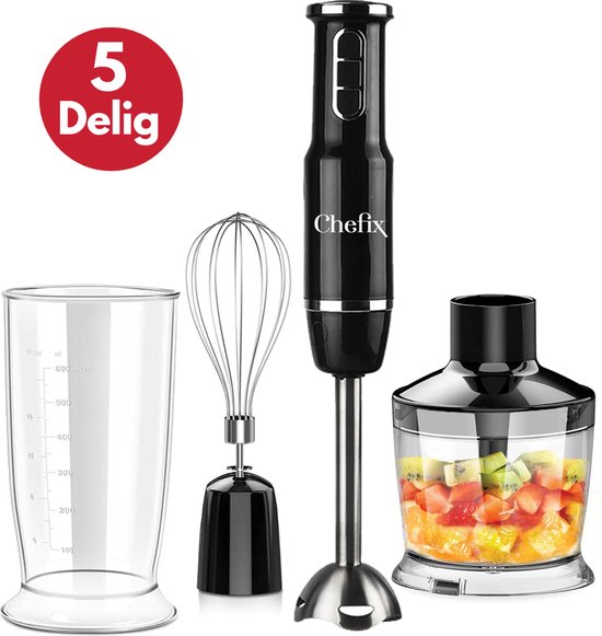 Chefix Hand Blender Set 4-in-1 - Mixeur plongeant - Hachoir Fouet Batteur Tasse à mesurer - 750 W - Noir