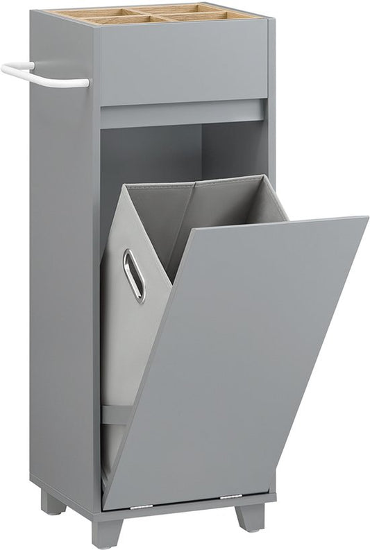 SoBuy BZR159-DG Armoire à linge - Armoire basse en bois gris avec panier à linge et compartiments