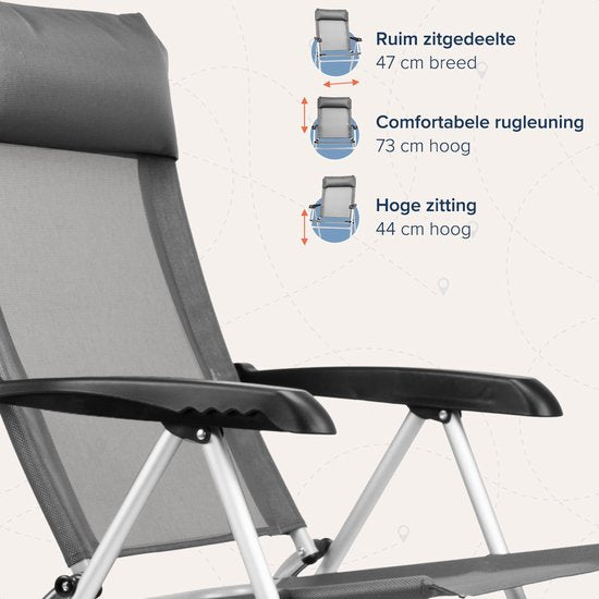 TRVLMORE Chaise de camping - 5 positions - Chaise de camping pliante - Capacité de charge 110 kg - Chaise de pêche - Chaise pliante - Gris