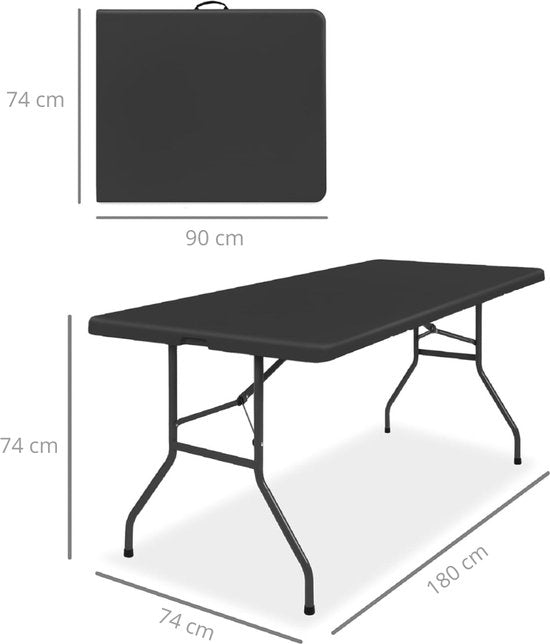 ADSafety Table pliante - Table de camping - Table pliante - Table pliante d'extérieur - Table de jardin - 180 x 74 x 74 cm - Noir