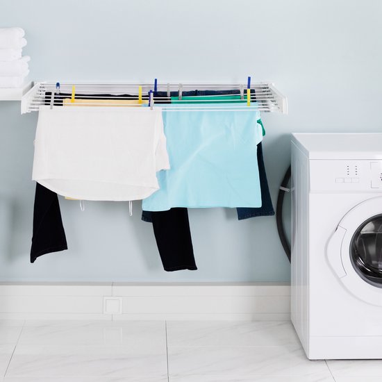 Vonia Étendoir mural - Étendoir à linge - Étendoir à linge - Étendoir mural - 4 m Longueur de séchage - 70 cm - Blanc