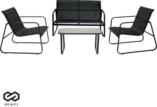 Infinity Goods Tuinset - Loungeset - Tuinmeubelen - Tuinbank - Tuinstoelen - Tuintafel - Glazen blad - 4 Persoons - Zwart/Antraciet