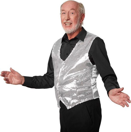 dressforfun - Gilet à paillettes homme argent XXL - costume de déguisement halloween partywear carnaval partywear - 303970