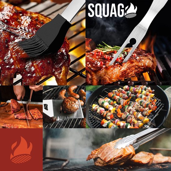 Squago BBQ accessories XXL Set with Apron - Tools - Tool set Pliers Brush Mat