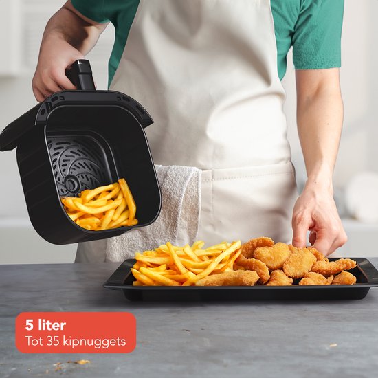 KitchenBrothers Airfryer XL - 5L - 2000W - Friteuse à air chaud - Double chauffage - 80ºC à 200ºC - 8 programmes de cuisson - Noir
