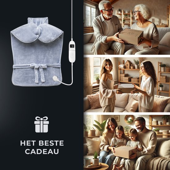 STAUS&BACH WarmWrap - Coussin chauffant électrique (100W) avec 9 réglages de température et de minuterie - Coussin chauffant 90 x 60 cm - Coussin chauffant pour la nuque, les épaules et le dos - Gris