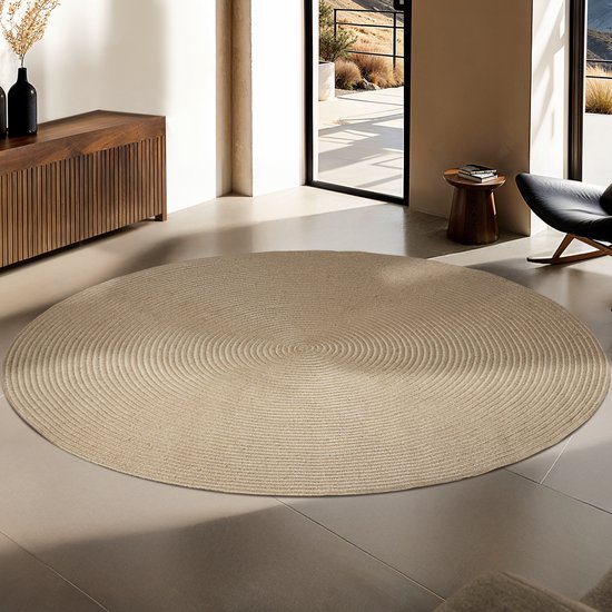 tectake® Tapis tressé - Style Boho - Tapis en jute pour l'intérieur et l'extérieur - Durable et facile d'entretien - Maintien des formes et respectueux des allergies - Tapis rond - Ø160 cm