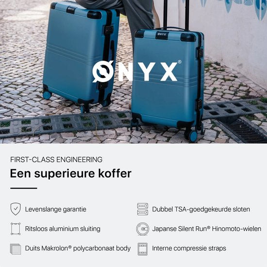 ONYX Hybrid Pro Hand Luggage Suitcase with Front Pocket 38 Litres - Recycled Polycarbonate and Zipperless Design - Travel Suitcase with TSA Lock and Spinner Wheels - Lightweight Trolley with Laptop Compartment - Glacier Blue