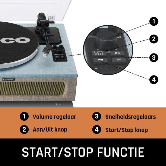 Lenco Record Player avec Bluetooth - Quatre haut-parleurs intégrés 40W RMS - LS-440BUBG - Bleu Gris