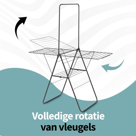 STAUS&BACH étendoir à linge avec tringle 25.99m - Étendoir à linge pliable - Acier - Noir mat - Aeriq Flex