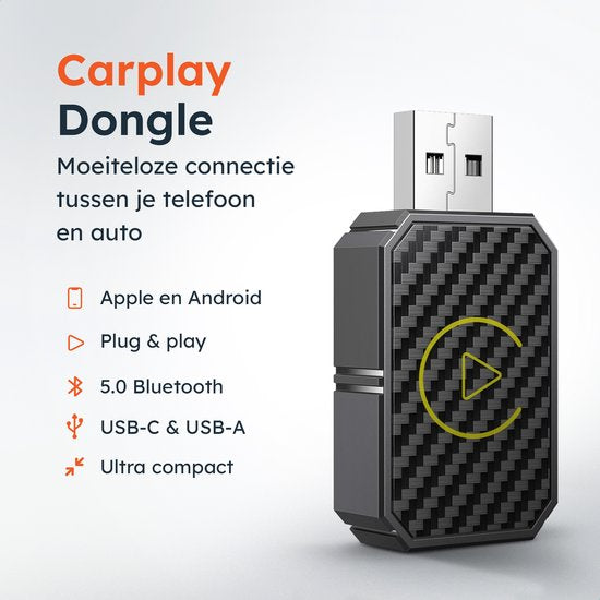 Dongle sans fil CarPlay & android - PRO mini - Apple - Android - Voiture - Bluetooth - Sans fil - Récepteur sans fil - AirPlay - Compact - incl USB-C - Skoov