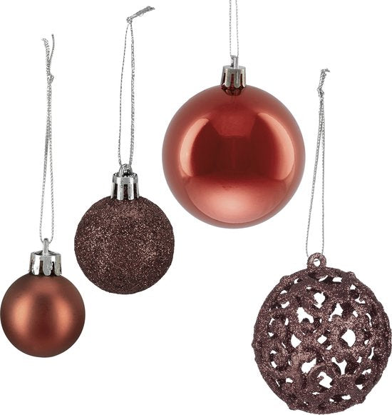 boules - lot de 50 - incassables - plastique - ∅ 3, 4 & 6 cm - marron