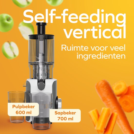 KitchenBrothers Slowjuicer - Vertical - Presse-agrumes - Presse-légumes et fruits - 126 mm - 750 ml - Blanc nacré / Blanc