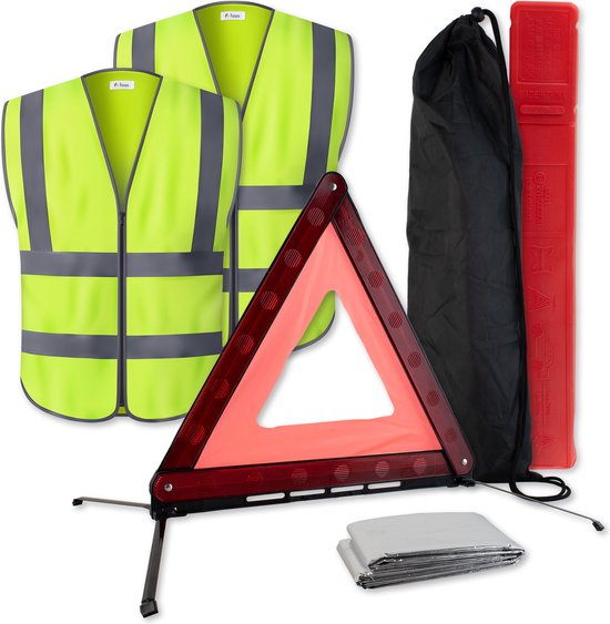 Kit de sécurité automobile 4 pièces de Faas - triangle de danger, gilet de sécurité, couverture de sauvetage - Accessoires requis dans les pays de vacances