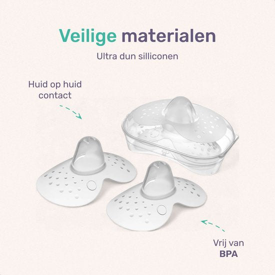 Qwali Organic Breastfeeding Nipple Hat - Size L - BPA free - Nipple protector - Transparent - Including storage container - 2 pieces