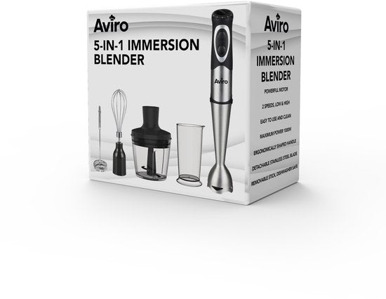 Aviro 6-in-1 Hand Blender Set - 1000W - 20 Speeds - Chopper, Milk Frother, Whisk & Measuring Cup - stainless steel
