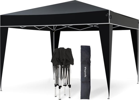 LifeGoods Party Tent Plus - Tente pliante - 3x3 m - Montage facile - Armature renforcée - Imperméable - Sac de transport - Noir