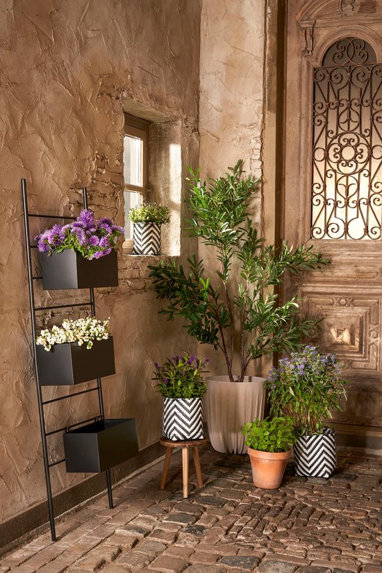 Mica Decorations Panier à plantes d'extérieur Merlin - Lot de 3 - H26 x Ø24 cm - Plastique recyclé - Noir, Blanc