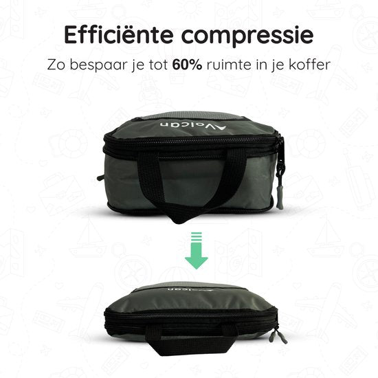 Cubes de compression Volcan - Organiseur de valise - Lot de 4 - Avec fermetures à glissière de compression - Pour sac à dos et valise - Vert botanique