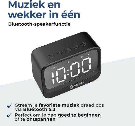 Denver Réveil numérique - Bluetooth - Snooze - Double alarme - EC53B
