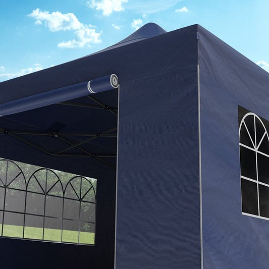 Chapiteau de jardin LifeGoods - 3x6 m - Pliable - Etanche - Parois - Sac de transport à roulettes - Bleu foncé