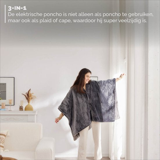 BREND BR-2220 Couverture électrique et Poncho - Sherpa et Flanelle Plaid - Cape de chaleur - 160 x 130 cm - 9 réglages de température - Anthracite
