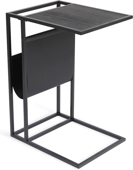 Lifa Living Porte-revues Manhattan Noir- Bois, Cuir Pu - Noir- 35x45x63 (LxLxH)