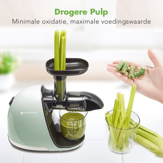 KitchenBrothers Slowjuicer - Presse-agrumes - Presse-légumes et fruits - 700ml - Avec récipient à pulpe - Extracteur de jus - Cadeau de fête des mères - Vert pastel