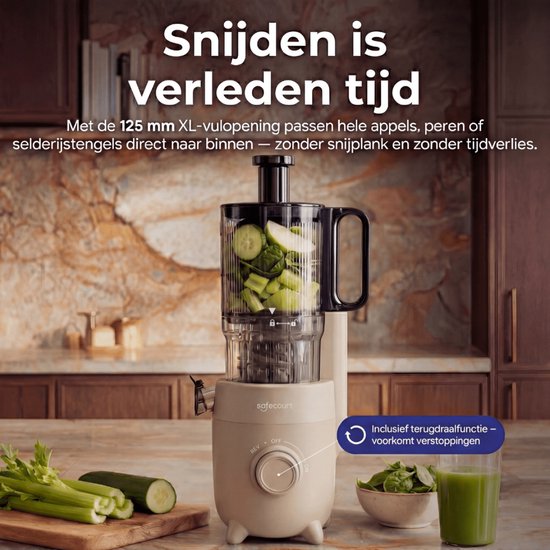 Safecourt Kitchen Slow Juicer - moteur puissant [Technologie de pré-coupe et de pression à froid] - nettoyage facile - sans BPA - juicer Beige