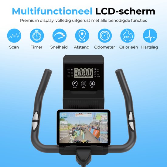 Vélo d'exercice - Vélo de fitness - Vélo de spinning - Roue d'inertie 8KG - Moniteur de fréquence cardiaque - App inclus - Extrêmement silencieux