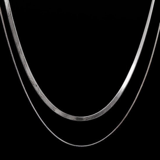 Laura Ferini Ladies Necklace Chiara Silver - Chaîne à maillons en argent avec 2 couches - Plaqué or blanc 18K - Collier - Collier - Bijoux - Accessoires - Collier pour dames