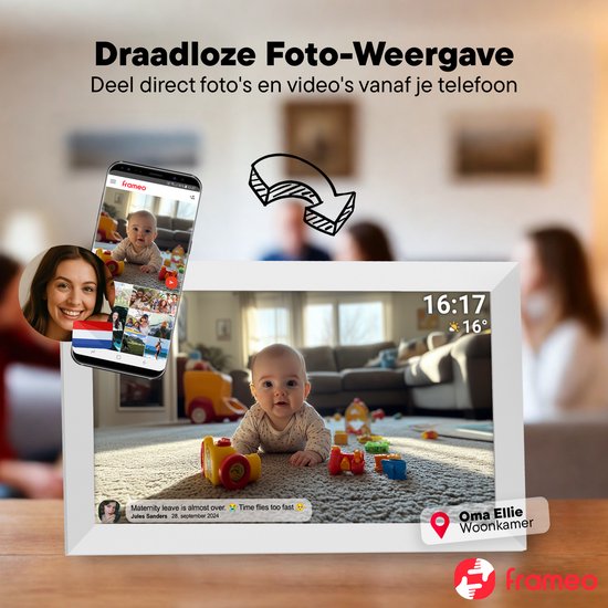 Cadre photo numérique Denver 15,6 pouces - XL - Full HD - Frameo App - Cadre photo - WiFi - 32GB - IPS Touchscreen -PFF1504