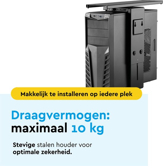 BRASQ Universal CPU Holder Black - Support CPU réglable - Gestion des câbles - Rotation à 360 degrés - Capacité 10 KG