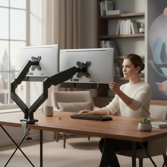 Skoov Bras pour moniteur avec vérin à gaz - Pour 13-32 pouces - 2 écrans - Support - Moniteur - Support - Support - Extra stable - Noir